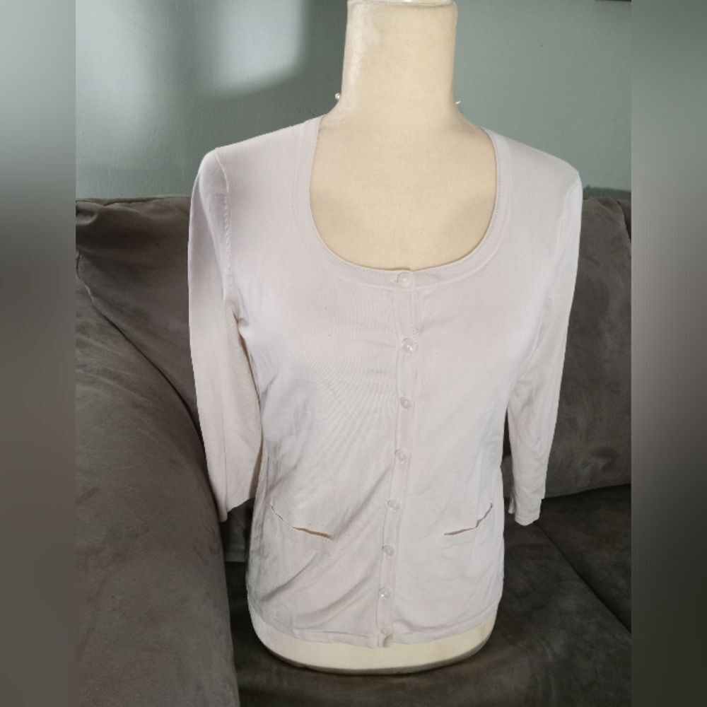 Cream Talbots Petite Button-Up Cardigan